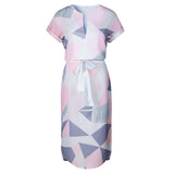 Notched Nec Geo Print Belted Classy Dress