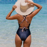 Leopard Patchwork Print One Piece Swimsuit