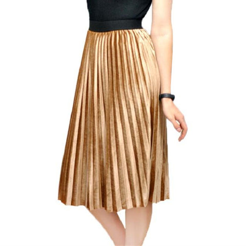 Velvet Maxi Long Pleated High Waisted Skirt