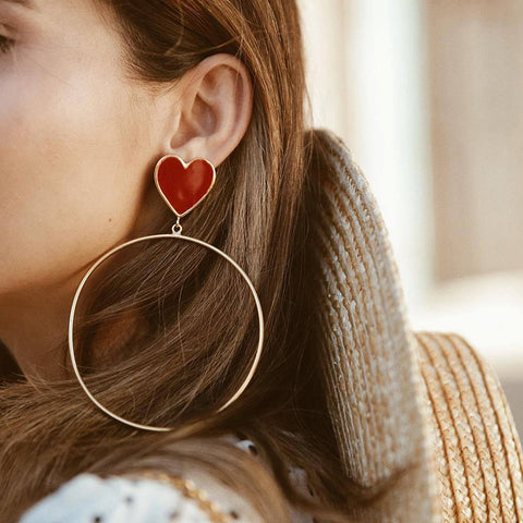 Red Love Oversized Woman Circle Earrings