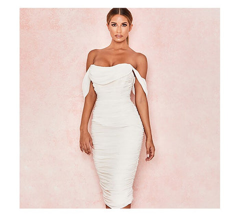 Off Shoulder Ruched Bodycon Cocktail Party Dress