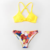 Red And Floral Print Low Rise Bikini