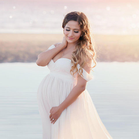 Maternity Strapless Photoshoot Dress Half Sleeves Maternity Photoshoot Gowns