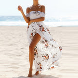 Elastic Strapless Floral Print Women Boho Long Dress
