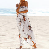 Elastic Strapless Floral Print Women Boho Long Dress