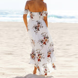 Elastic Strapless Floral Print Women Boho Long Dress