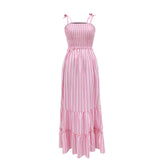 Striped Tie Strap Smocked Sleeveless Maxi Beach Vacation Dress