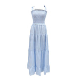 Striped Tie Strap Smocked Sleeveless Maxi Beach Vacation Dress