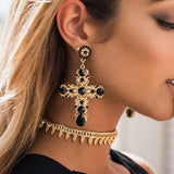 Vintage Crystal Cross Drop Earrings