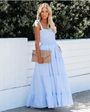 Striped Tie Strap Smocked Sleeveless Maxi Beach Vacation Dress