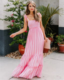 Striped Tie Strap Smocked Sleeveless Maxi Beach Vacation Dress