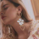 Big Flower Heart Long Chain Earrings