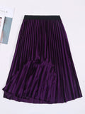 Velvet Maxi Long Pleated High Waisted Skirt