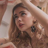Big Flower Heart Long Chain Earrings