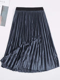 Velvet Maxi Long Pleated High Waisted Skirt