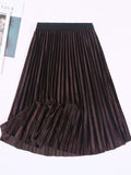 Velvet Maxi Long Pleated High Waisted Skirt