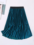 Velvet Maxi Long Pleated High Waisted Skirt