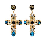 Vintage Crystal Cross Drop Earrings