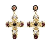Vintage Crystal Cross Drop Earrings