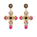 Vintage Crystal Cross Drop Earrings