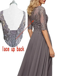 A-line Boat Neck Illusion Asymmetrical Chiffon Lace Mother of the Bride Dress With Sequins Beading