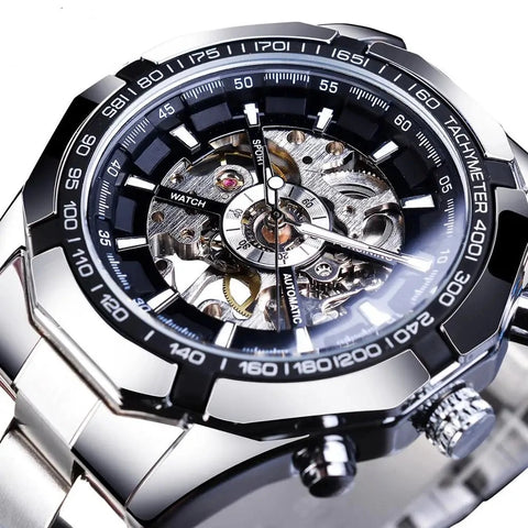 Stainless Steel Waterproof Mens Skeleton Watch