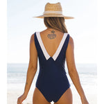 Hit Color Tie Front Nautical Button One Piece Swimwear