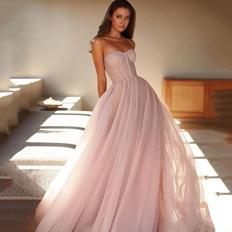 Misty Rose Tulle Maxi Dress with a Corset Bustier