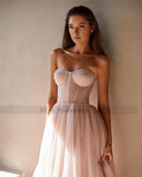 Misty Rose Tulle Maxi Dress with a Corset Bustier