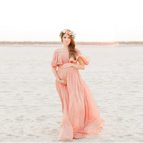 Off-the-shoulder Loose Photoshoot Bohemian Maternity Dress