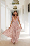 Flower Pink Cassini Backless Long Dress