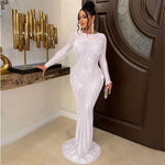 Crystal Embellished Sheer Mesh Maxi Evening Dress
