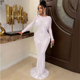 Crystal Embellished Sheer Mesh Maxi Evening Dress