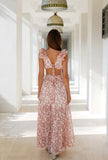 Flower Pink Cassini Backless Long Dress