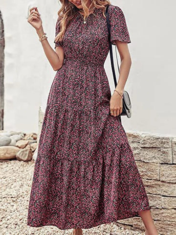 Boho Floral Print Maxi Dress