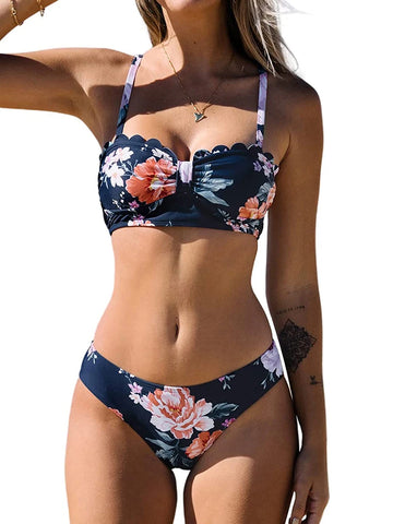 Navy Floral Cutout Bikini