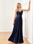 A-line V-Neck Floor-Length Satin Prom Dress