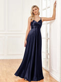 A-line V-Neck Floor-Length Satin Prom Dress