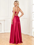 A-line V-Neck Floor-Length Satin Prom Dress