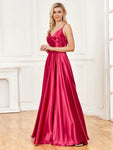 A-line V-Neck Floor-Length Satin Prom Dress