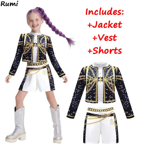 Kpop Demon Hunters Rumi Kids Costume – Stage Outfit for Girls with Jacket and Skirt Cosplay Set
