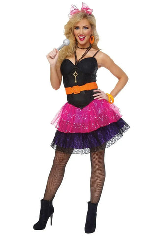 Madonna Inspired 80s Pop Star Dress Vintage Satin Ruffle Costume for Halloween or Stage