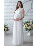 Elegant Long Maternity Photo Shoot Maxi Dress With Lace