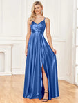 A-line V-Neck Floor-Length Satin Prom Dress