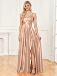 A-line V-Neck Floor-Length Satin Prom Dress