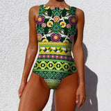 Boho High Neck One Piece Swimsuit