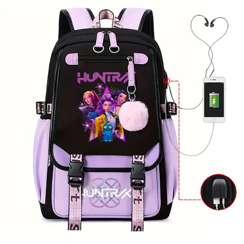 2025 KPop Movie Print School Backpack with USB Port – Laptop Bag for Girls & Boys