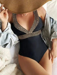 Swimsuit V Neck Gold Detail