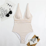 Striped V Neck Retro Swimsuit