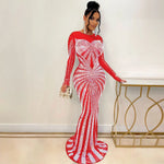 Crystal Embellished Sheer Mesh Maxi Evening Dress